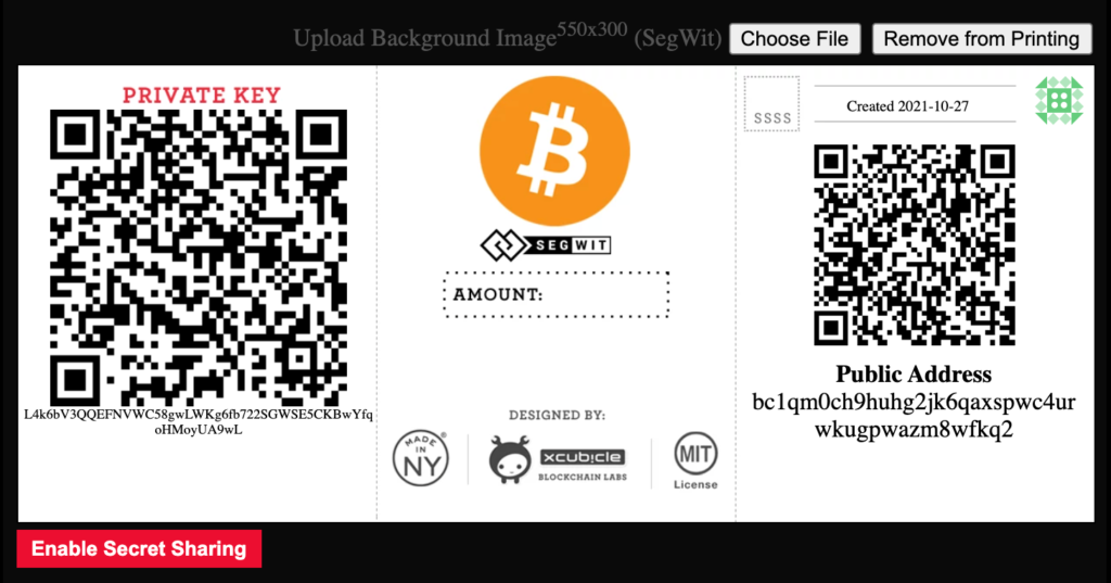 Bitcoin paper wallet