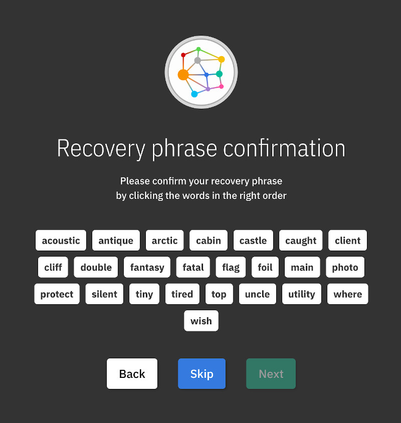 Coinomi Seed Phrase Confirmation
